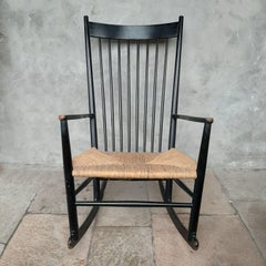 Hans Wegner Rocking Chair Model J16 in Painted Beech with Woven Paper Cord Seat
