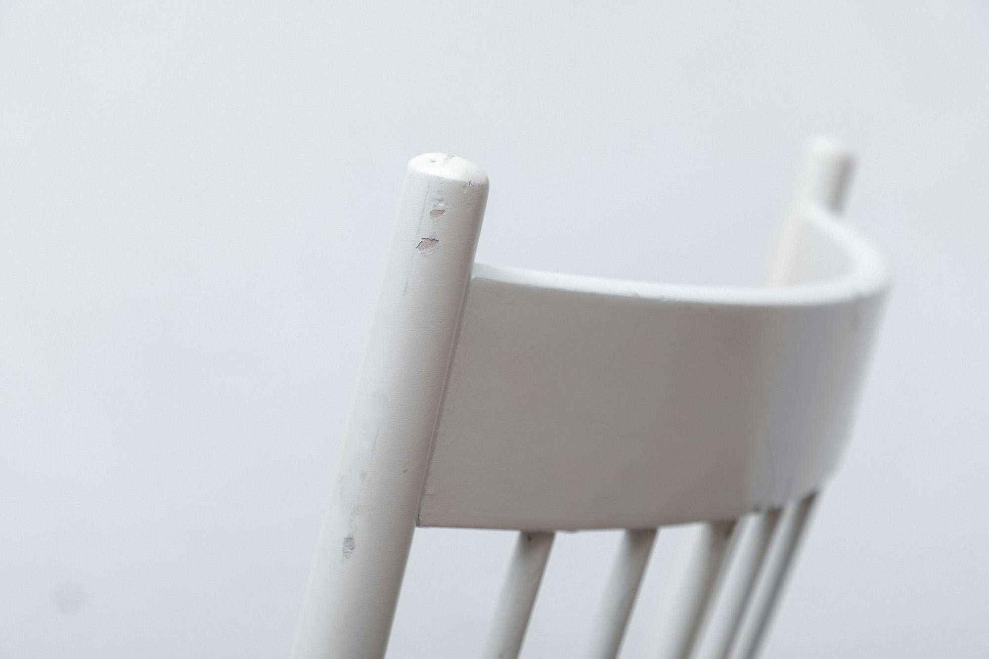 Wood Hans Wegner Rocking Chair in White with Papercord Seat for FDB Mobler, Denmark For Sale