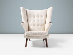 Hans Wegner Rosewood Papa Bear Chair in Off-White Fabric