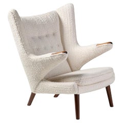 Hans Wegner Rosenholz Papa Bär Stuhl in Off-White Stoff