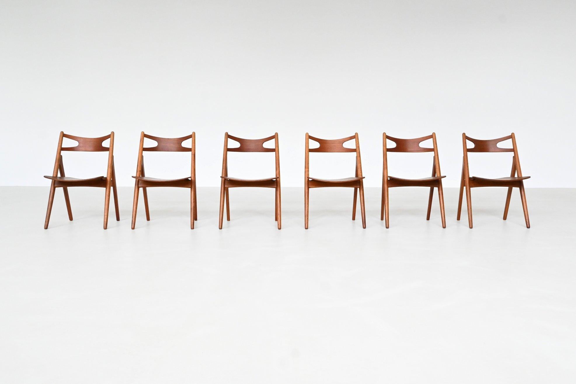 Scandinavian Modern Hans Wegner Sawbuck CH29 dining chairs Carl Hansen & Son Denmark 1952 For Sale