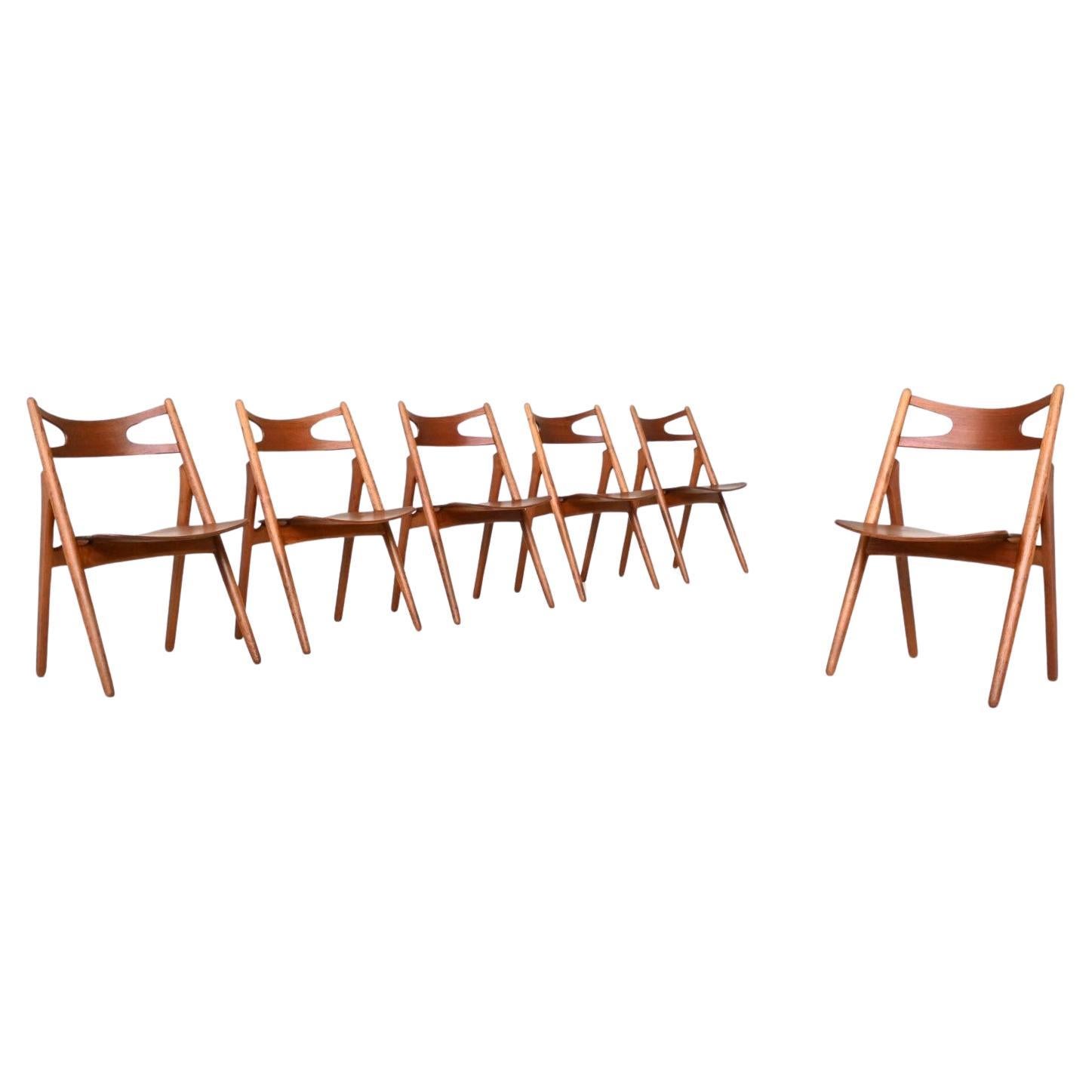 Hans Wegner Sawbuck CH29 dining chairs Carl Hansen & Son Denmark 1952 For Sale