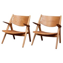 Hans Wegner Sawbuck Lounge Chairs, Model CH-28 for Carl Hanson and Son