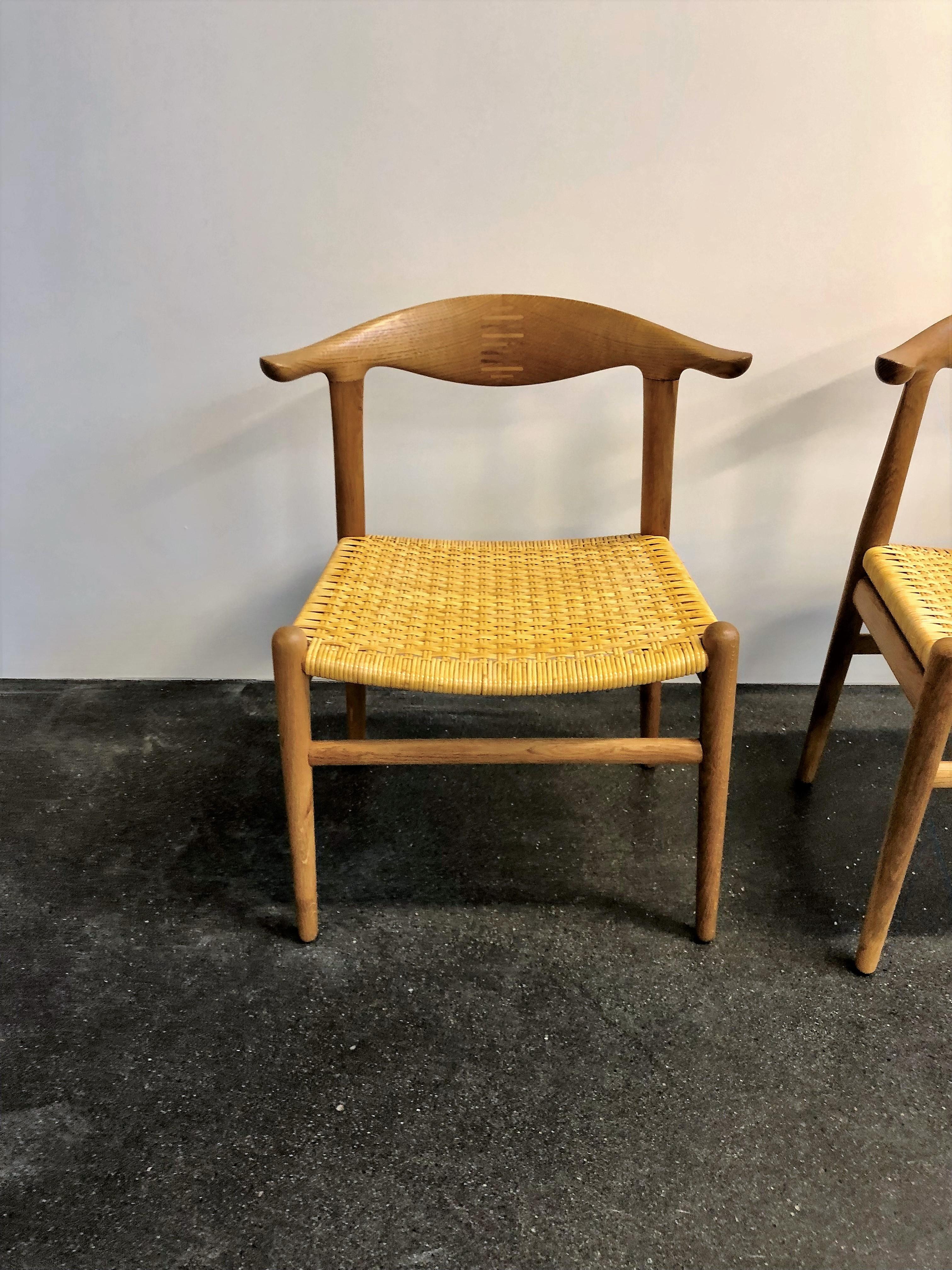 Cane Hans Wegner Set of 10 'Cow Horn' Chairs for Johannes Hansen, 1952 For Sale