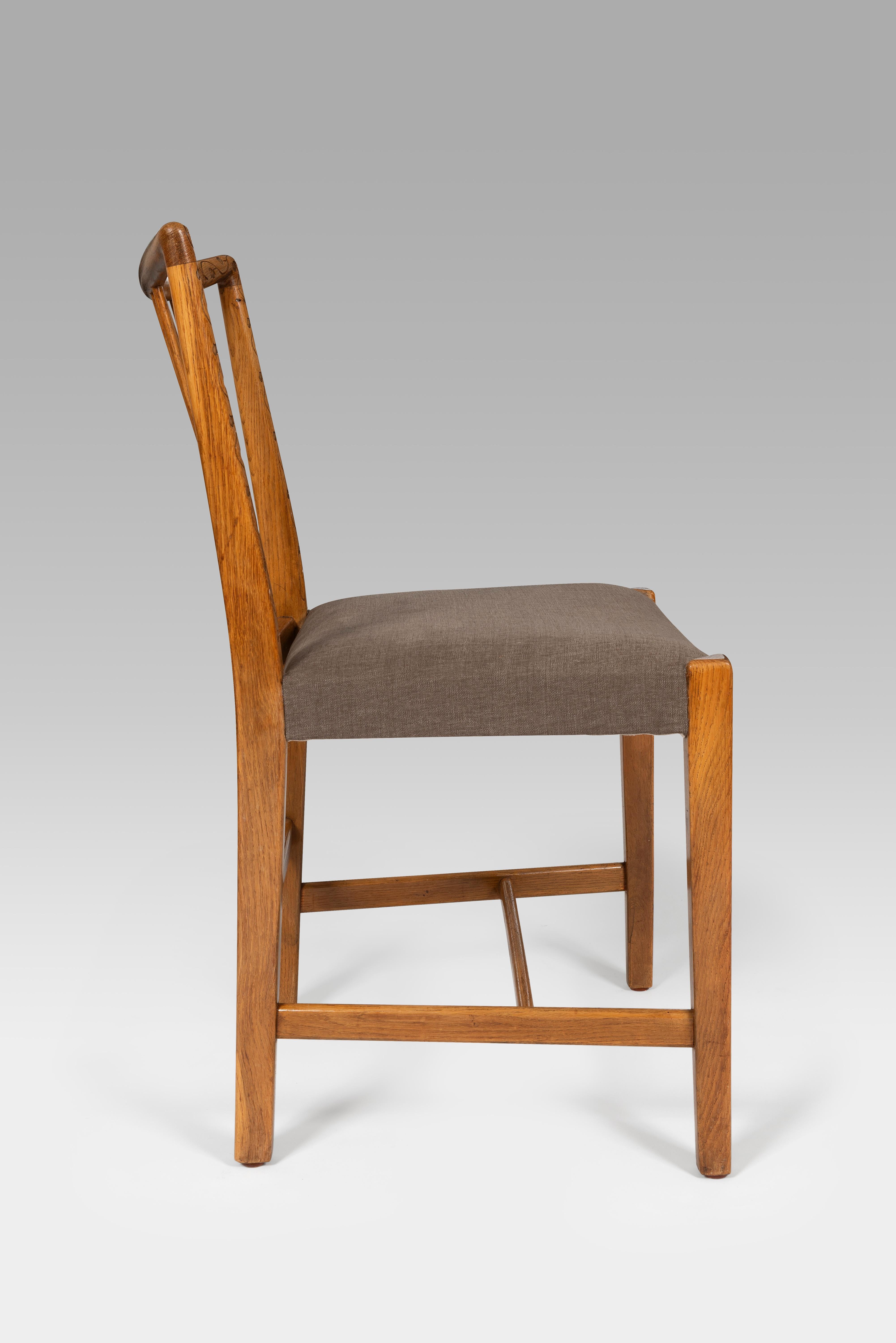 Scandinavian Modern Hans Wegner set of 6 spindle back model 101 hand carved oak chairs, 1950's