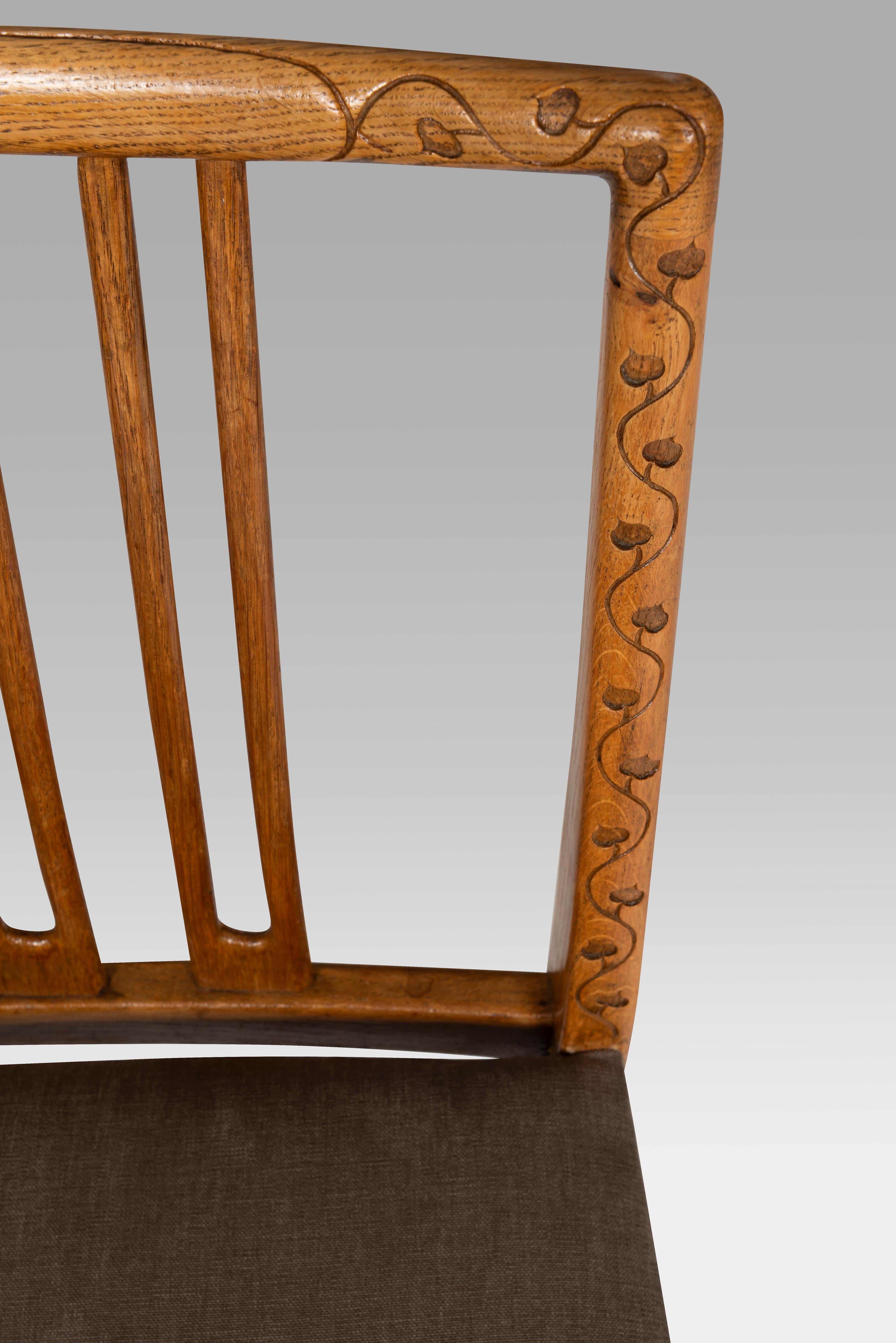 Hand-Carved Hans Wegner set of 6 spindle back model 101 hand carved oak chairs, 1950's