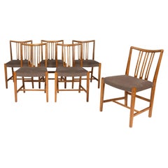Hans Wegner set of 6 spindle back model 101 hand carved oak chairs, 1950's