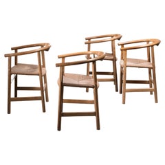 Hans Wegner Set of Four Beech and Papercord PP201 Armchairs