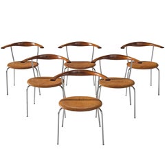 Hans Wegner Set of Six '701' Chairs in Mahogany and Cognac Leather