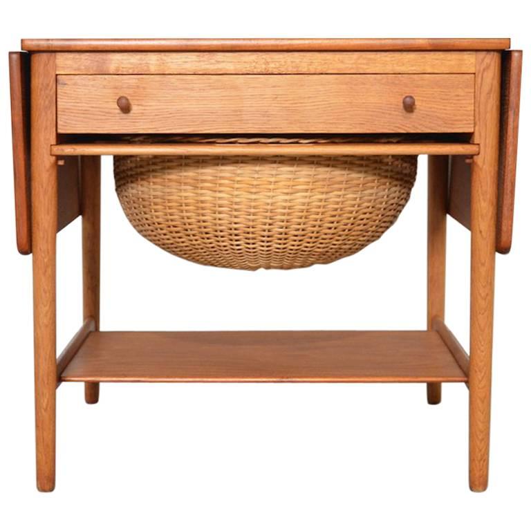Hans Wegner Sewing Table with Drop Leaves For Sale at 1stdibs