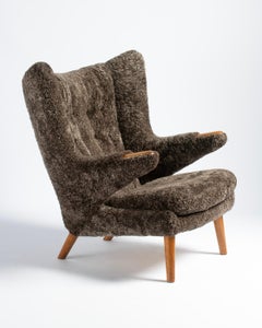 Hans Wegner Sheepskin & Oak Papa Bear Chair 1950s