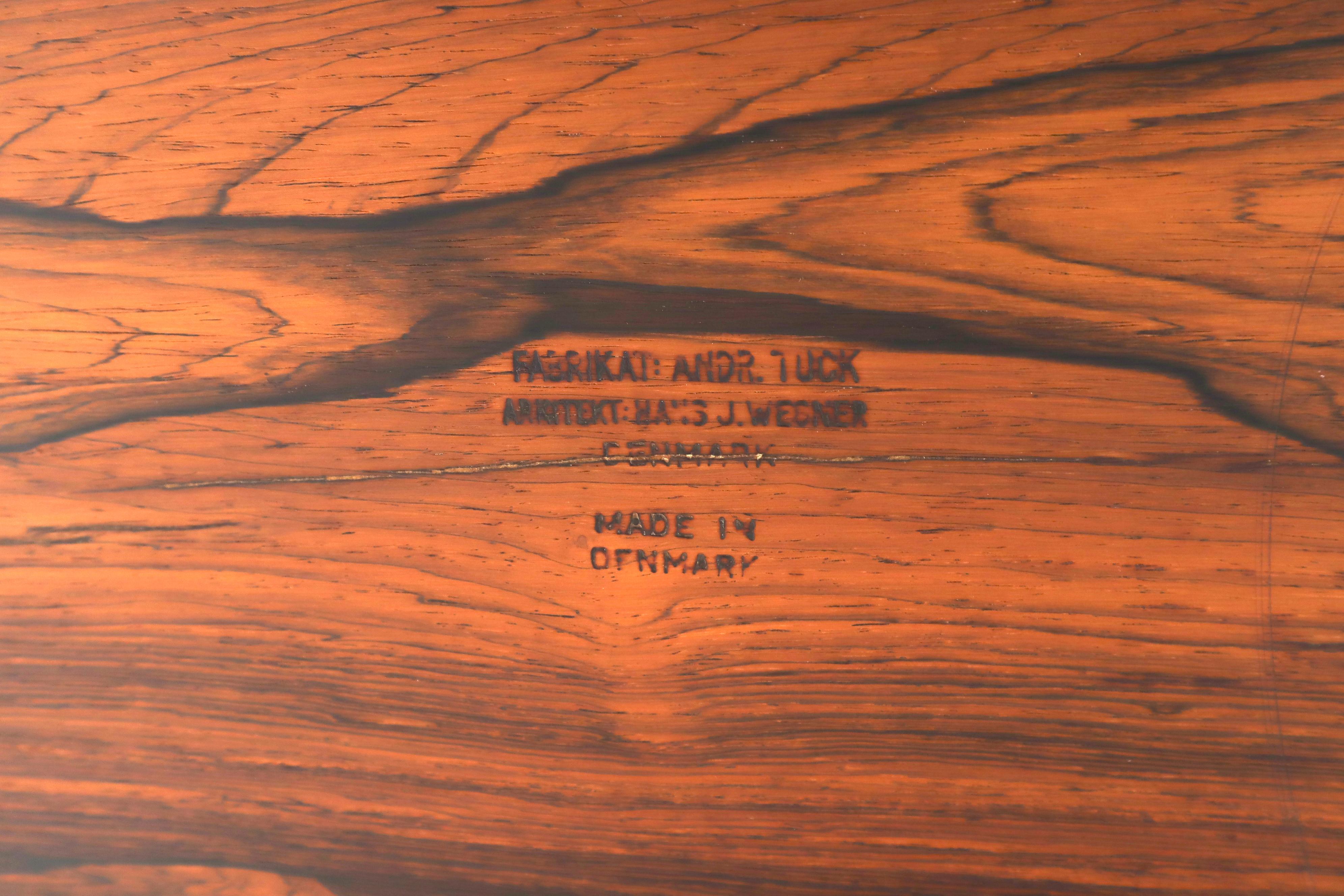 Mid-Century Modern Hans Wegner Signed Rosewood Coffee Table on Chrome Cylinder Legs For Sale