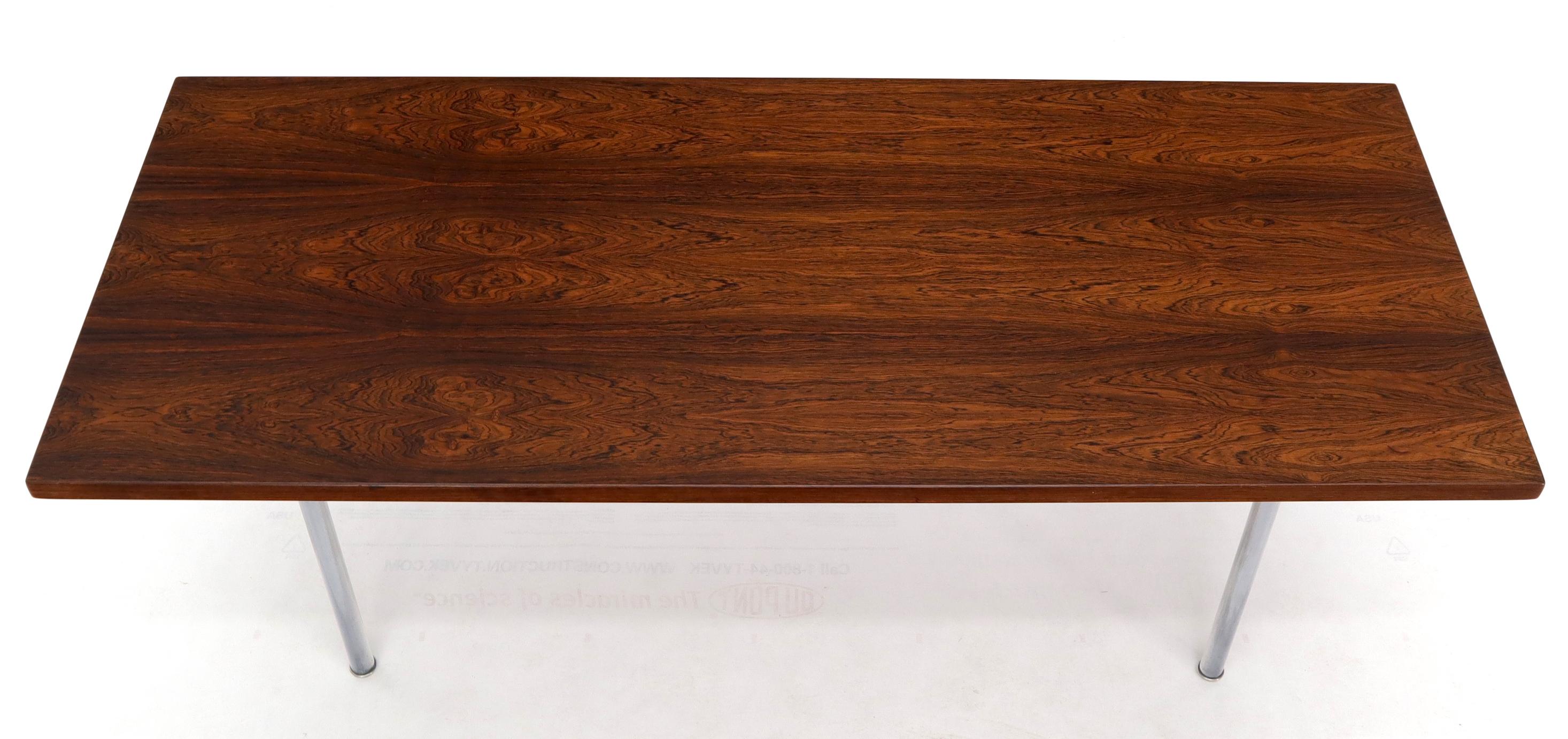 Danish Hans Wegner Signed Rosewood Coffee Table on Chrome Cylinder Legs For Sale