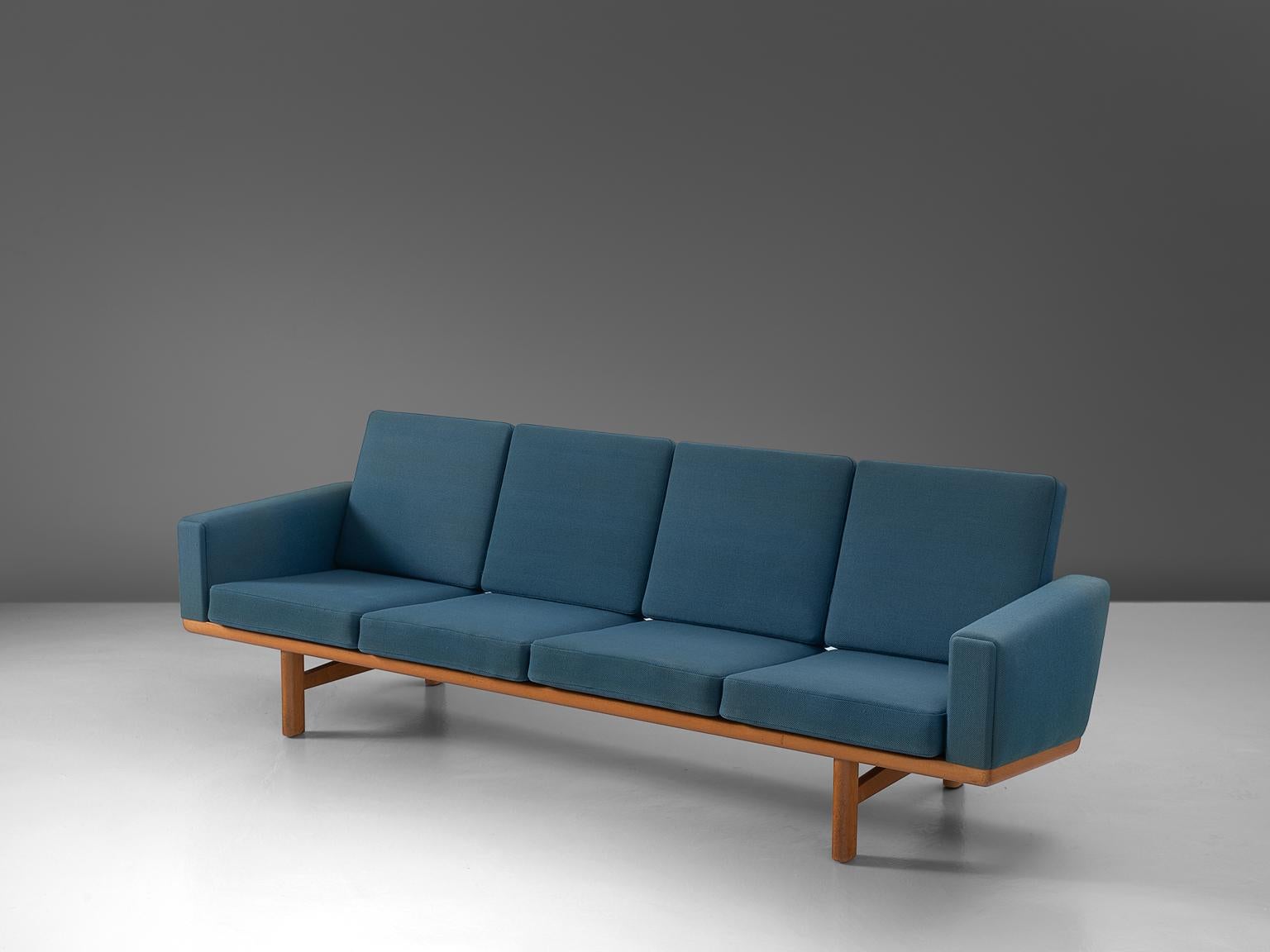 Mid-Century Modern Hans Wegner Sofa in Oak and Petrol Upholstery for GETAMA