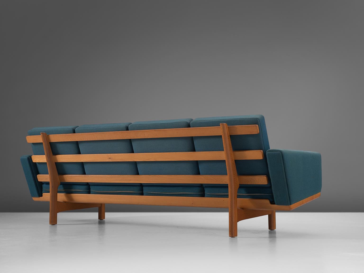 Danish Hans Wegner Sofa in Oak and Petrol Upholstery for GETAMA