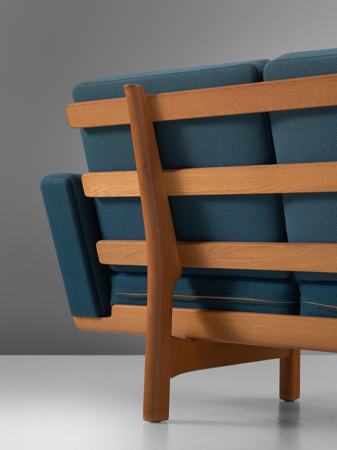 Fabric Hans Wegner Sofa in Oak and Petrol Upholstery for GETAMA