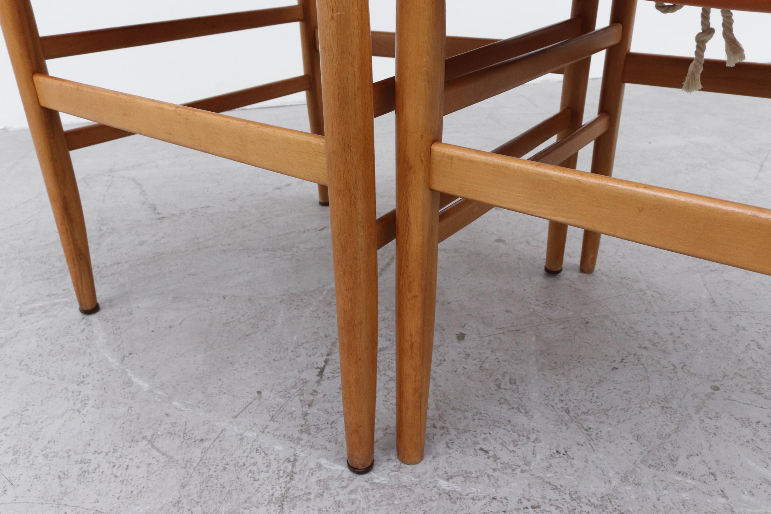 Hans Wegner Style Danish Blonde Dining Chairs with Leather Seats 13