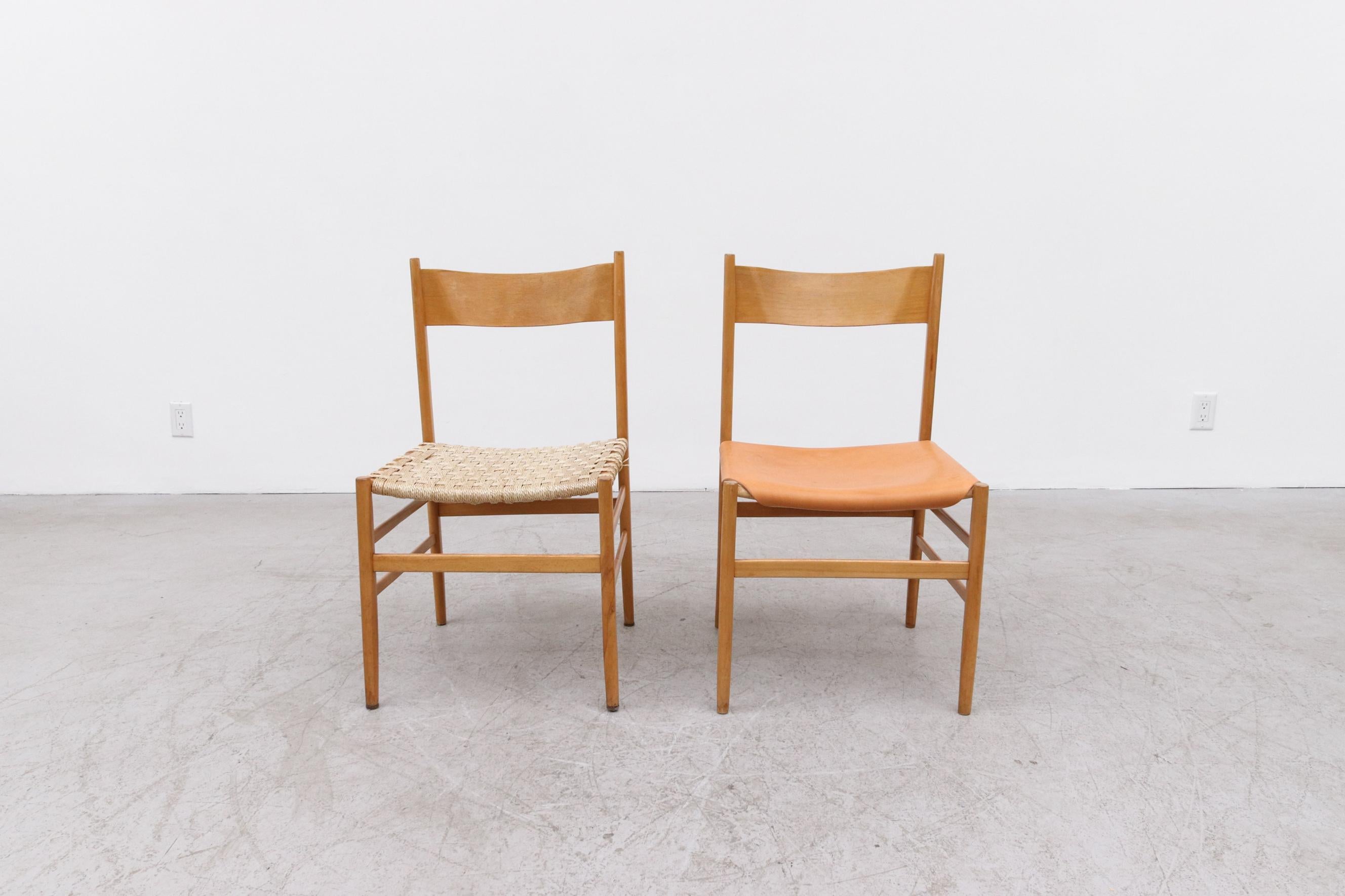 Late 20th Century Hans Wegner Style Danish Blonde Dining Chairs with Leather Seats