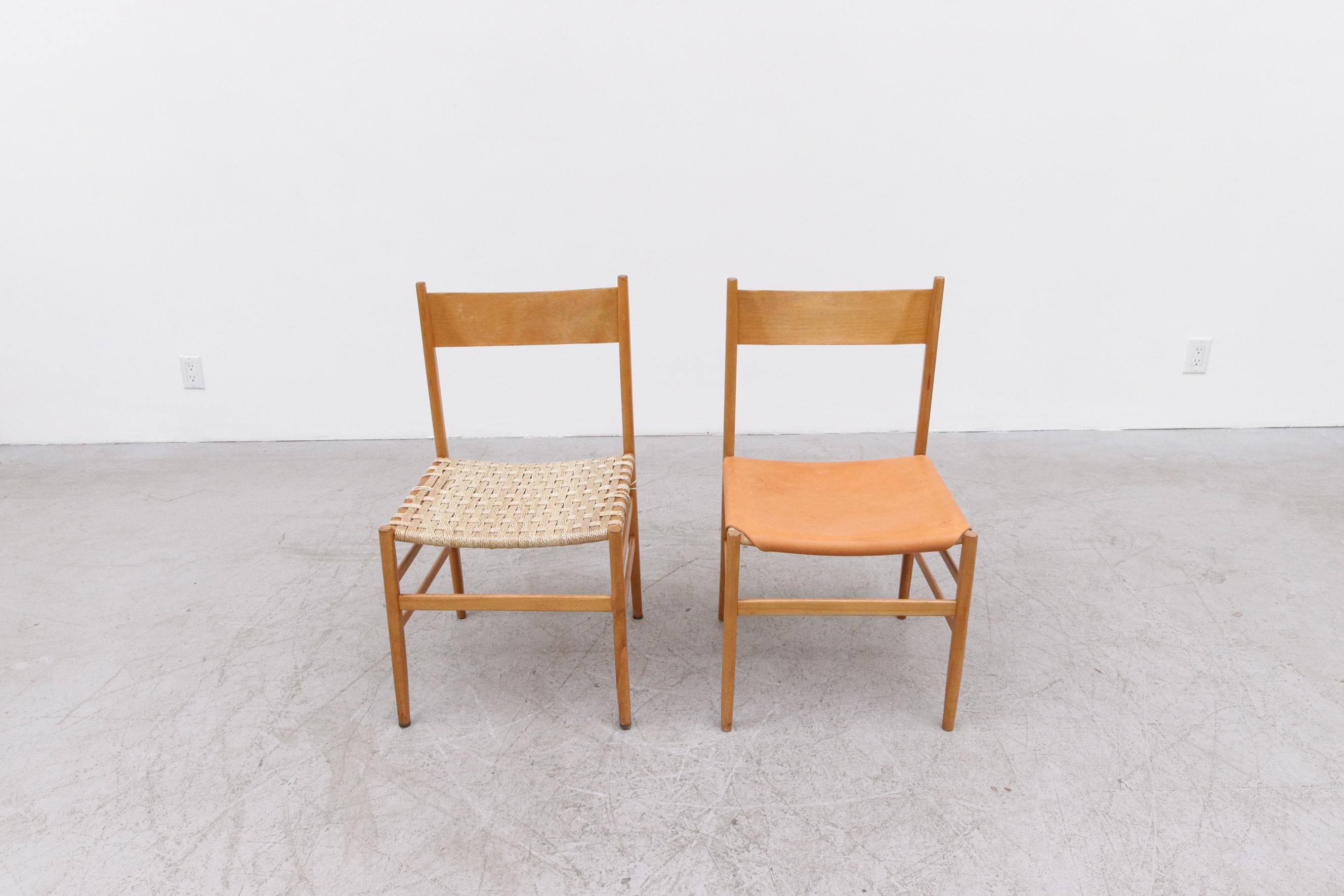 Hans Wegner Style Danish Blonde Dining Chairs with Leather Seats 1