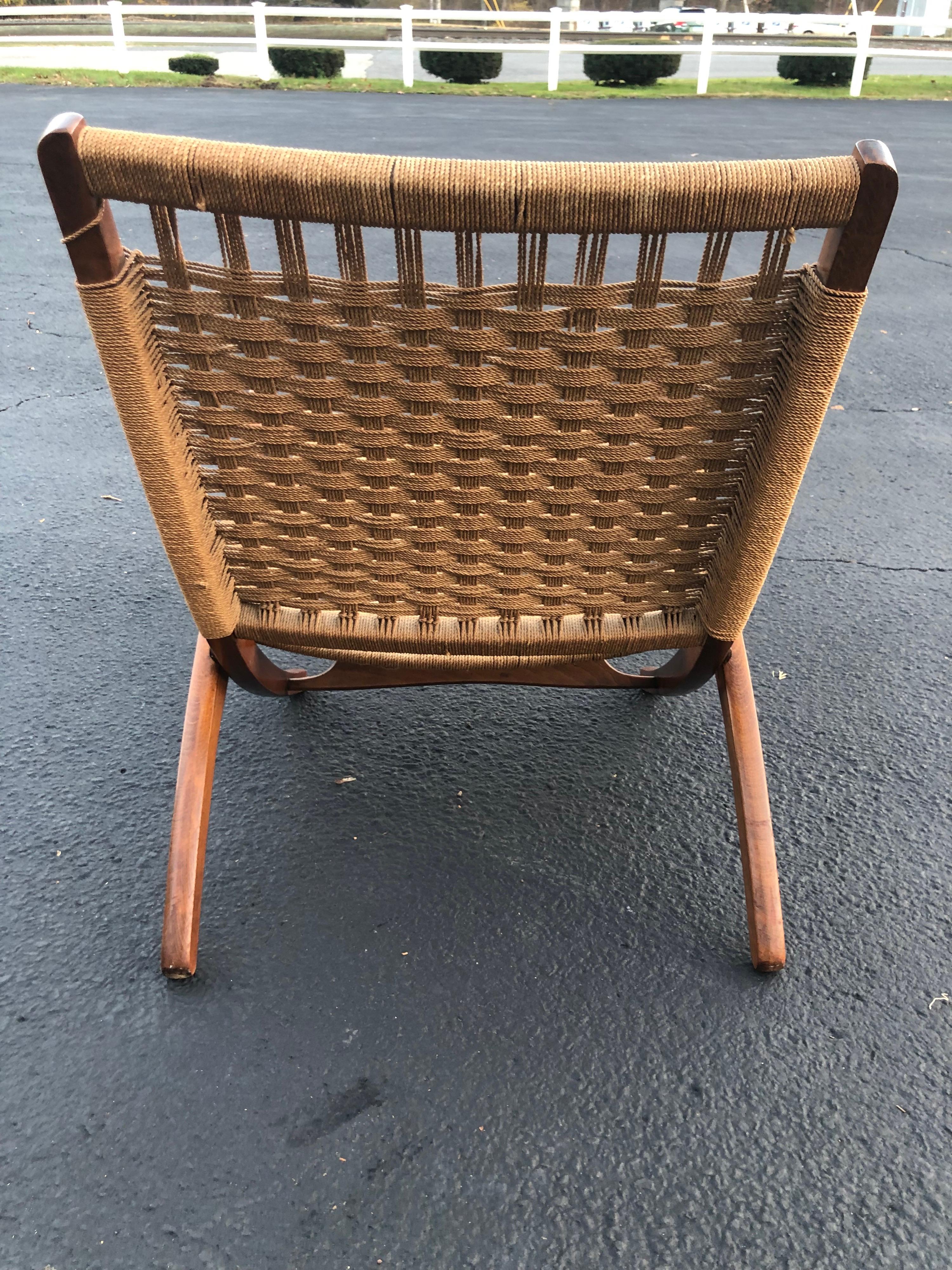 1960's Vintage Hans Wegner Style Folding Rope Chair 2