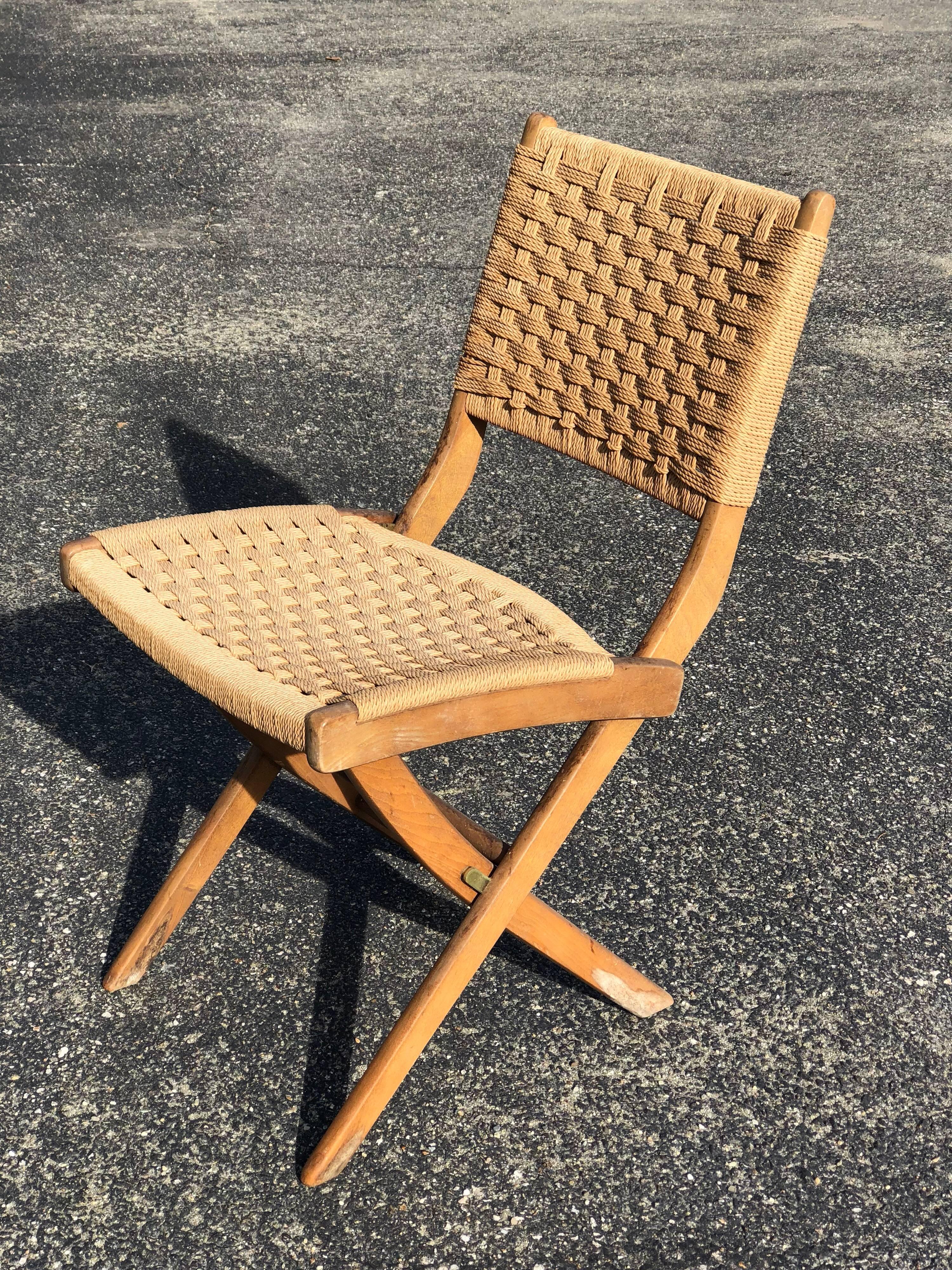 Hans Wegner style folding rope chair.