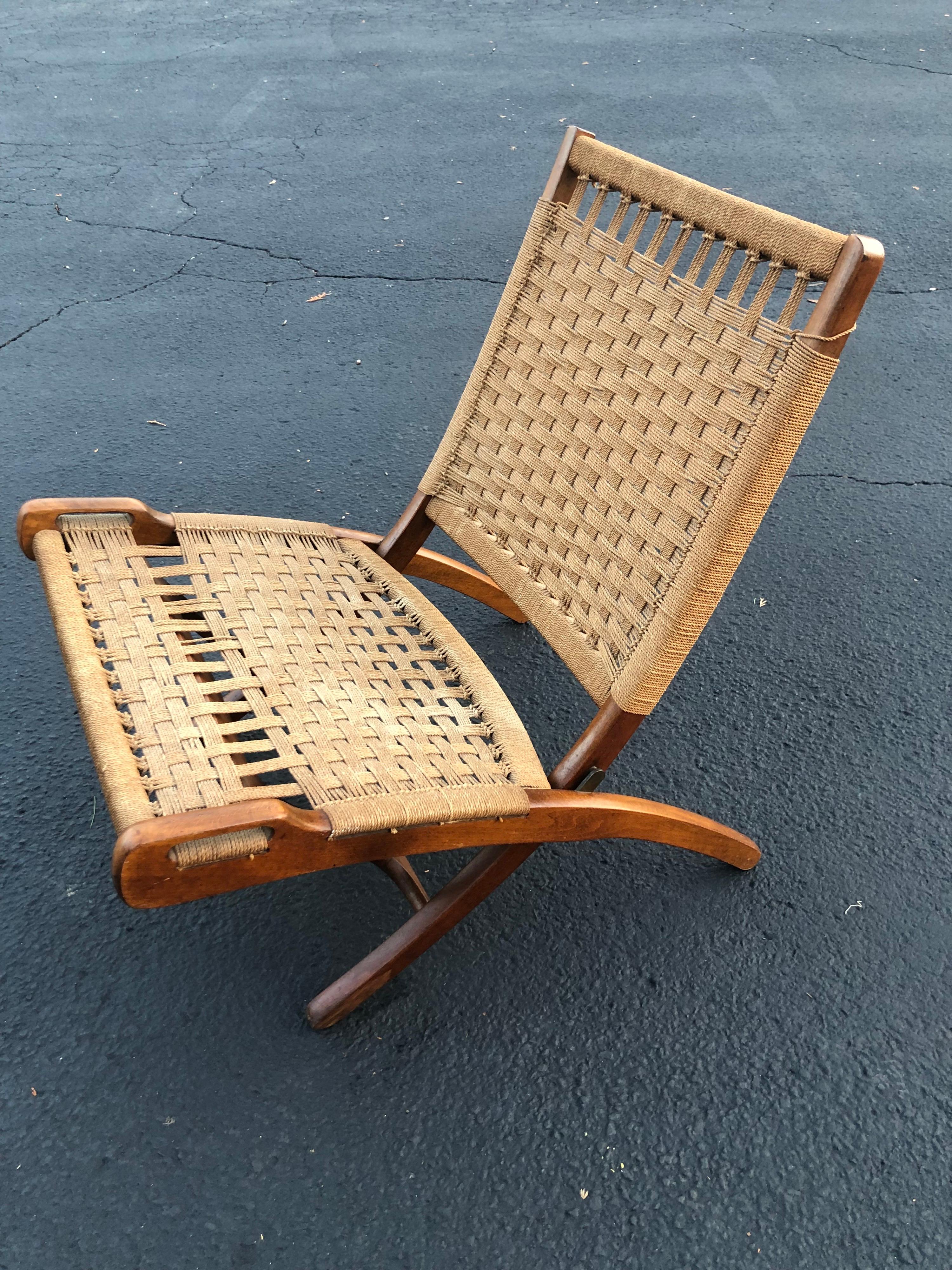 1960's Vintage Hans Wegner Style Folding Rope Chair 1
