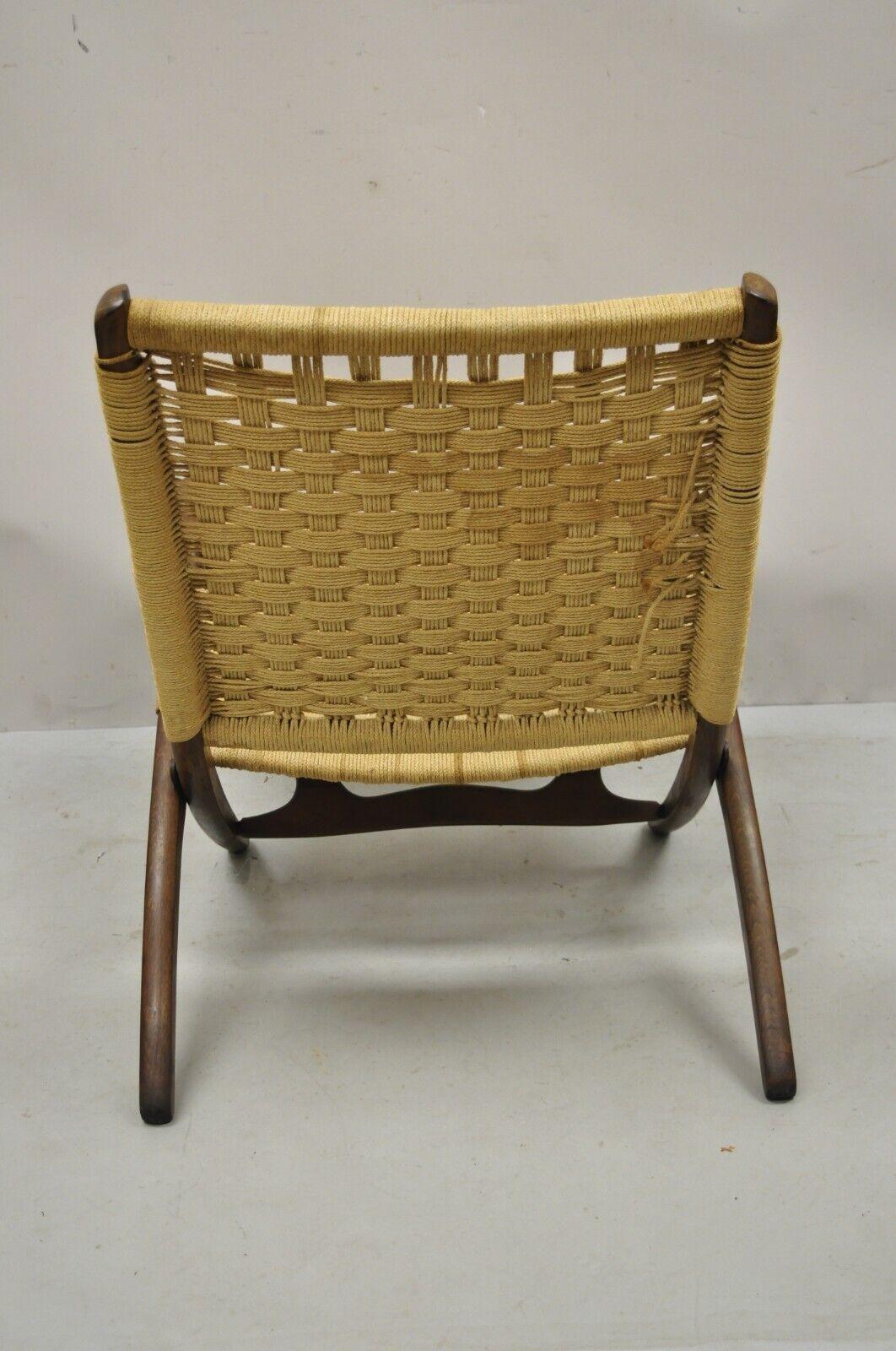 Hans Wegner Style Folding Rope Chair Mid-Century Modern Lounge Chair 3