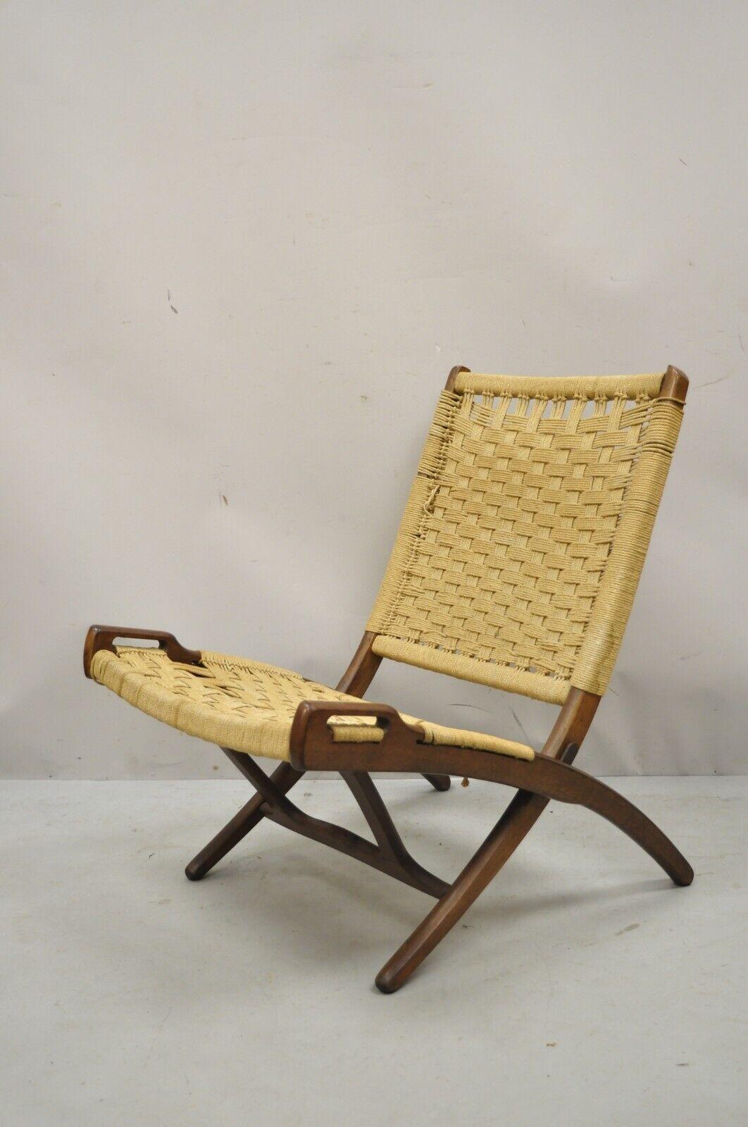 Hans Wegner Style Folding Rope Chair Mid-Century Modern Lounge Chair 1