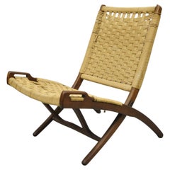Vintage Hans Wegner Style Folding Rope Chair Mid-Century Modern Lounge Chair