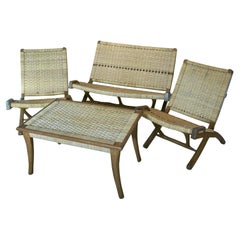 Hans Wegner Style Folding Suite of Raffia Furniture - Mexico - Circa 1960