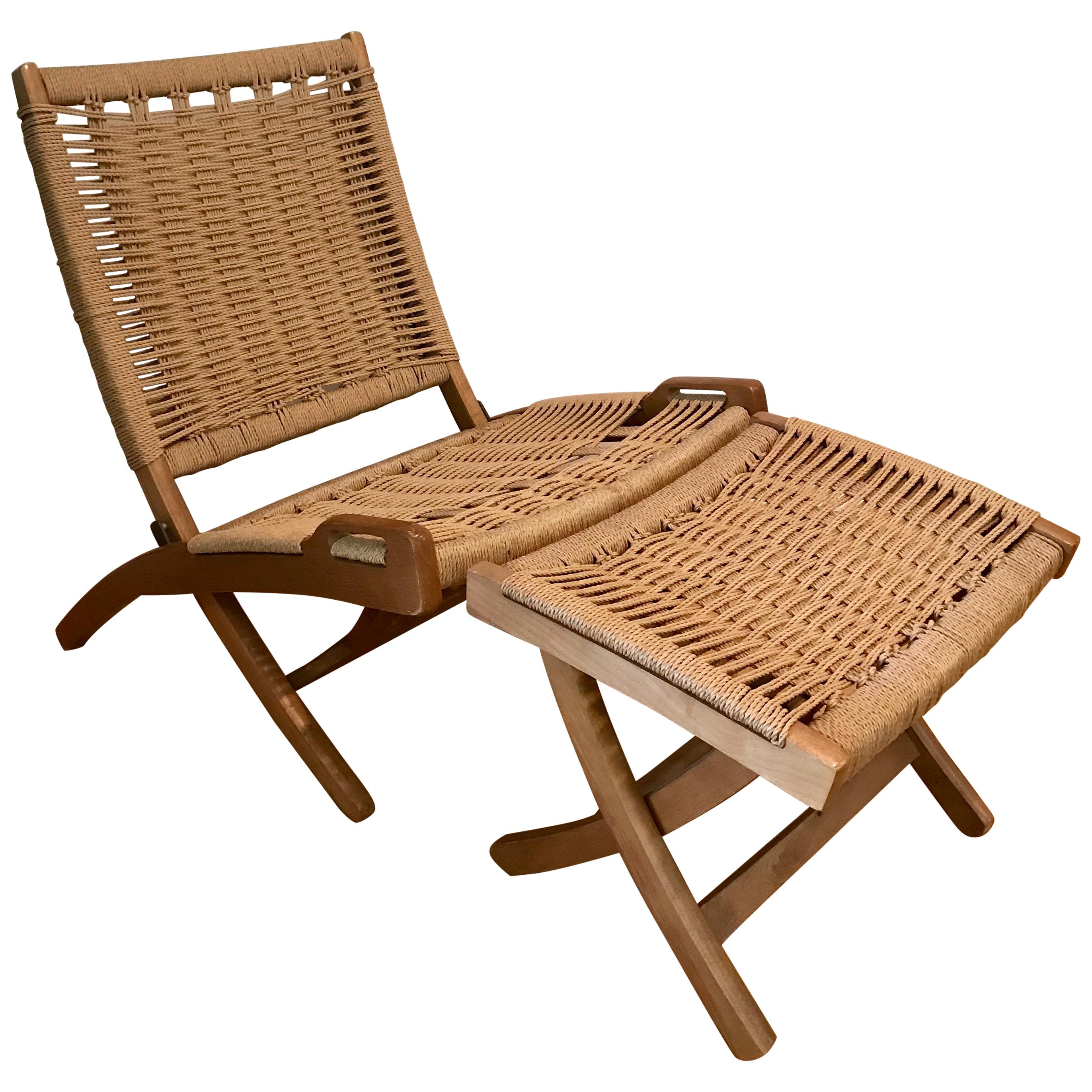 Lounge Chair with Ottoman, Oak with Woven Seat, Yugoslavia