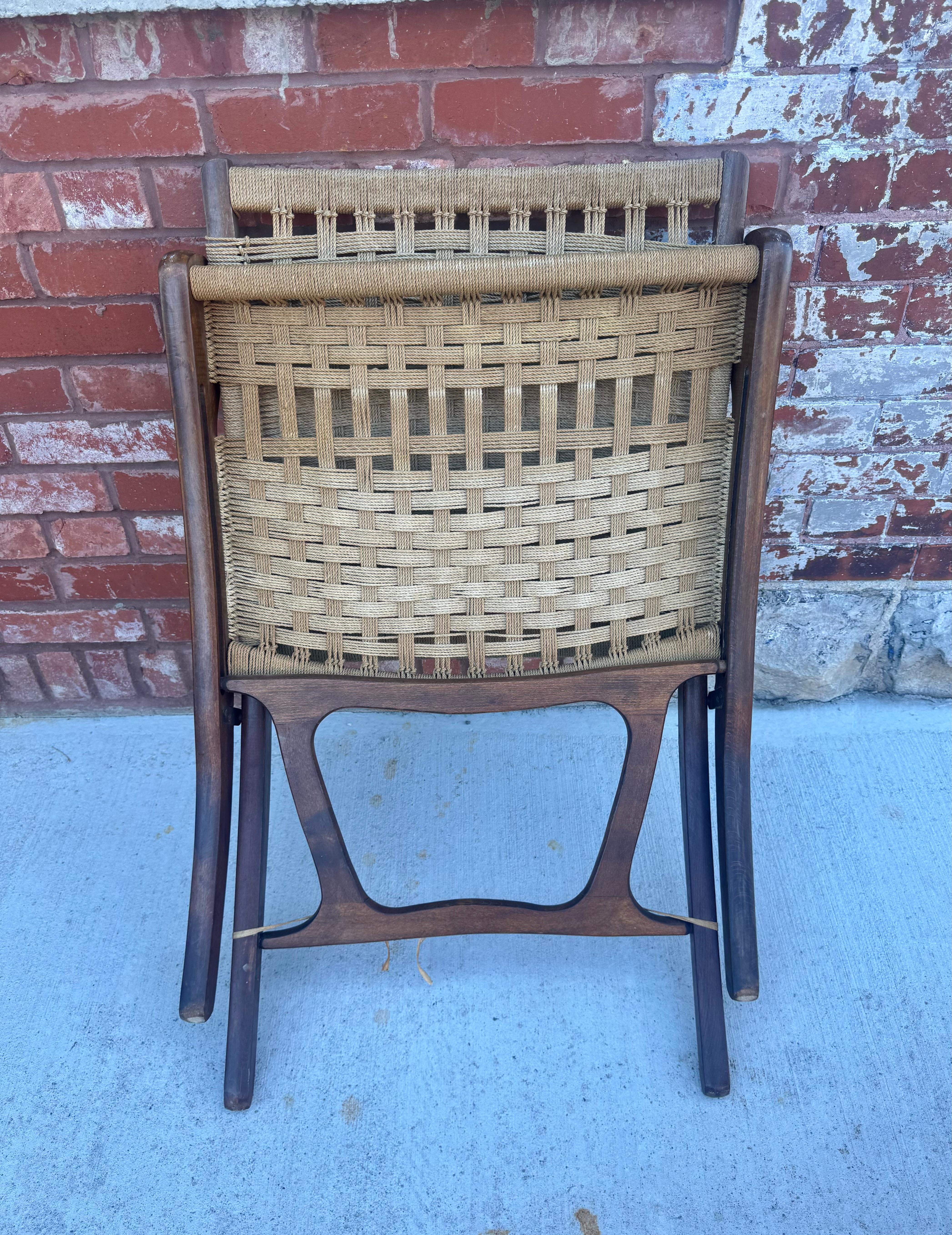 Hans Wegner Stil Mid Century Folding Lounge Stühle, Teak /Rope Accent Stühle (Seil) im Angebot