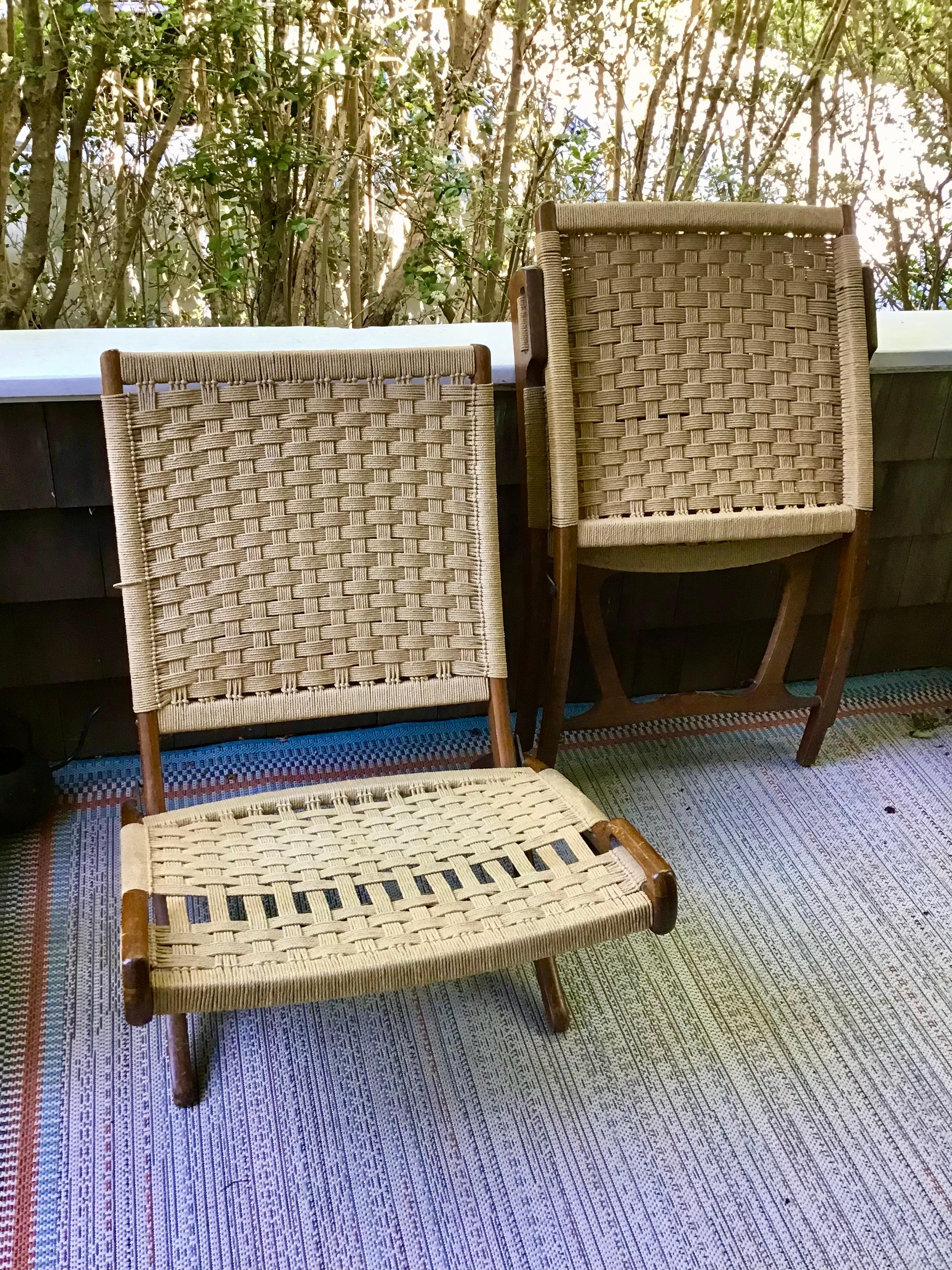 Woven Hans Wegner Style Pair Rope Chairs Folding Chairs Reproduction