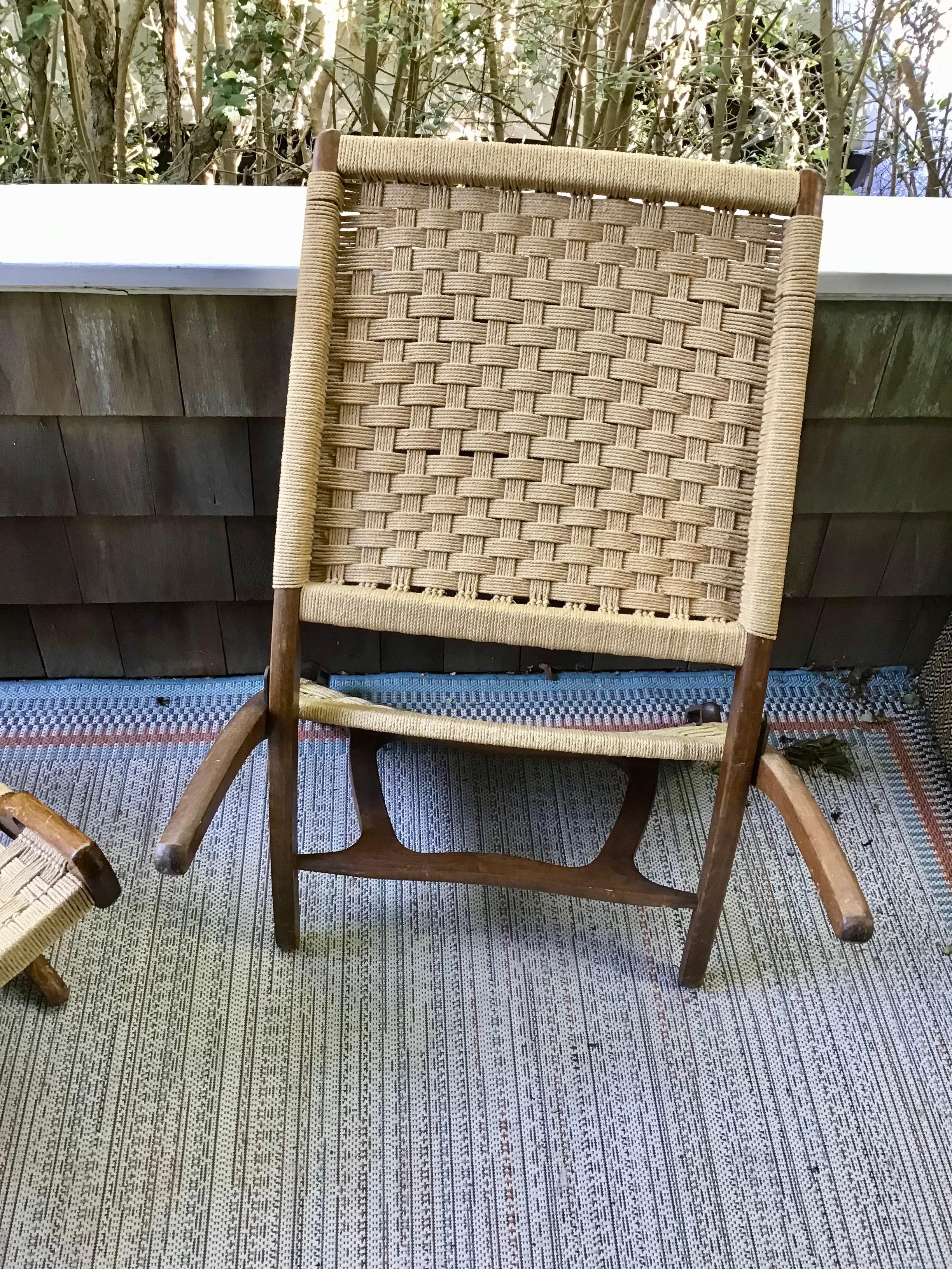 Hans Wegner Style Pair Rope Chairs Folding Chairs Reproduction 1
