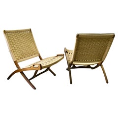 Hans Wegner Style Pair Rope Chairs Folding Chairs Reproduction
