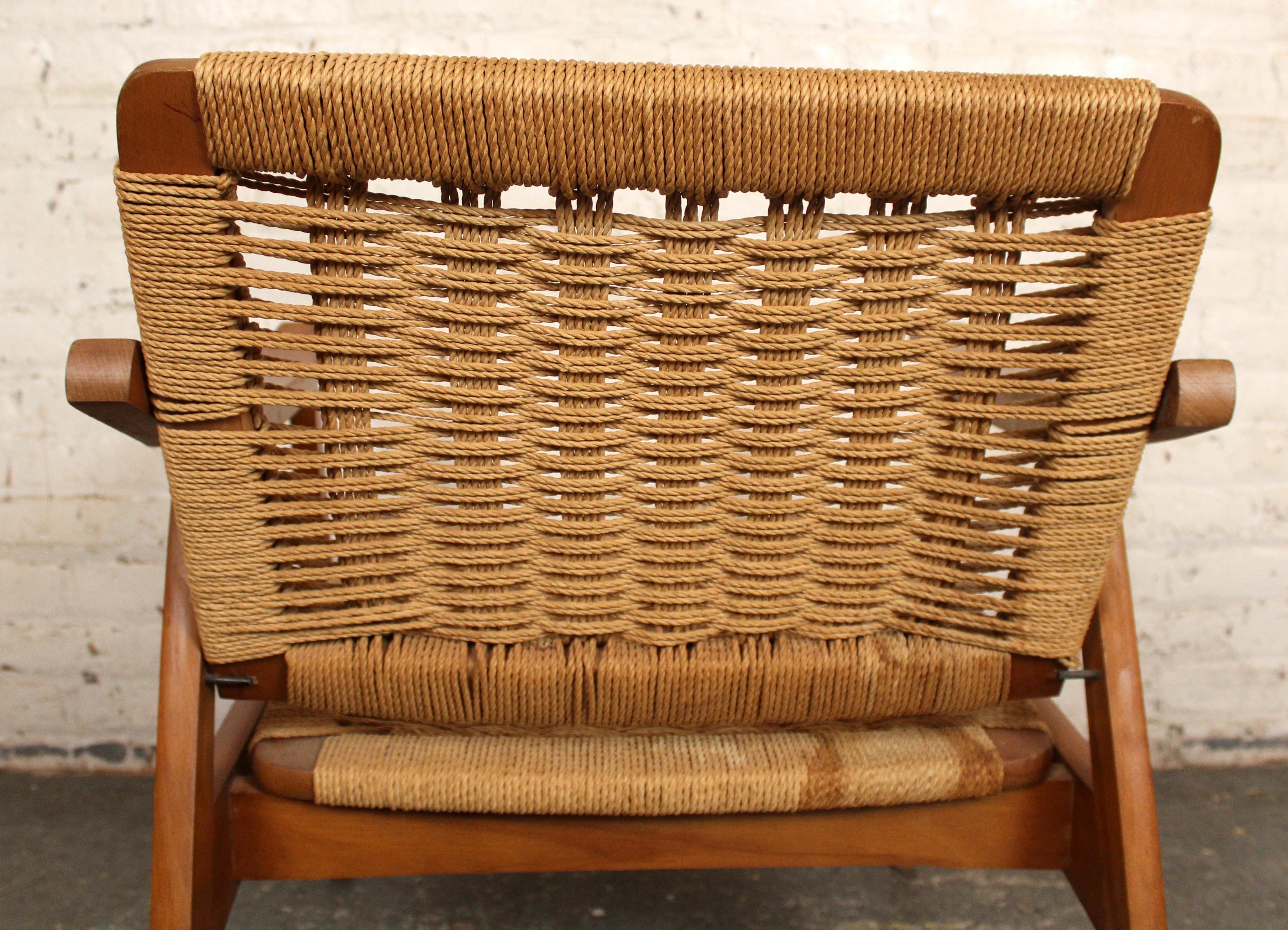 Hans Wegner Style Reclining Rope Armchair For Sale 5