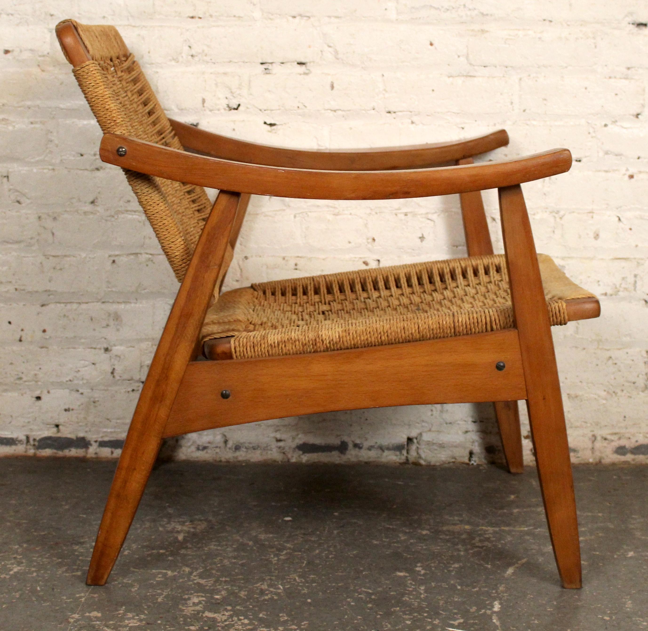 Mid-Century Modern Hans Wegner Style Reclining Rope Armchair For Sale