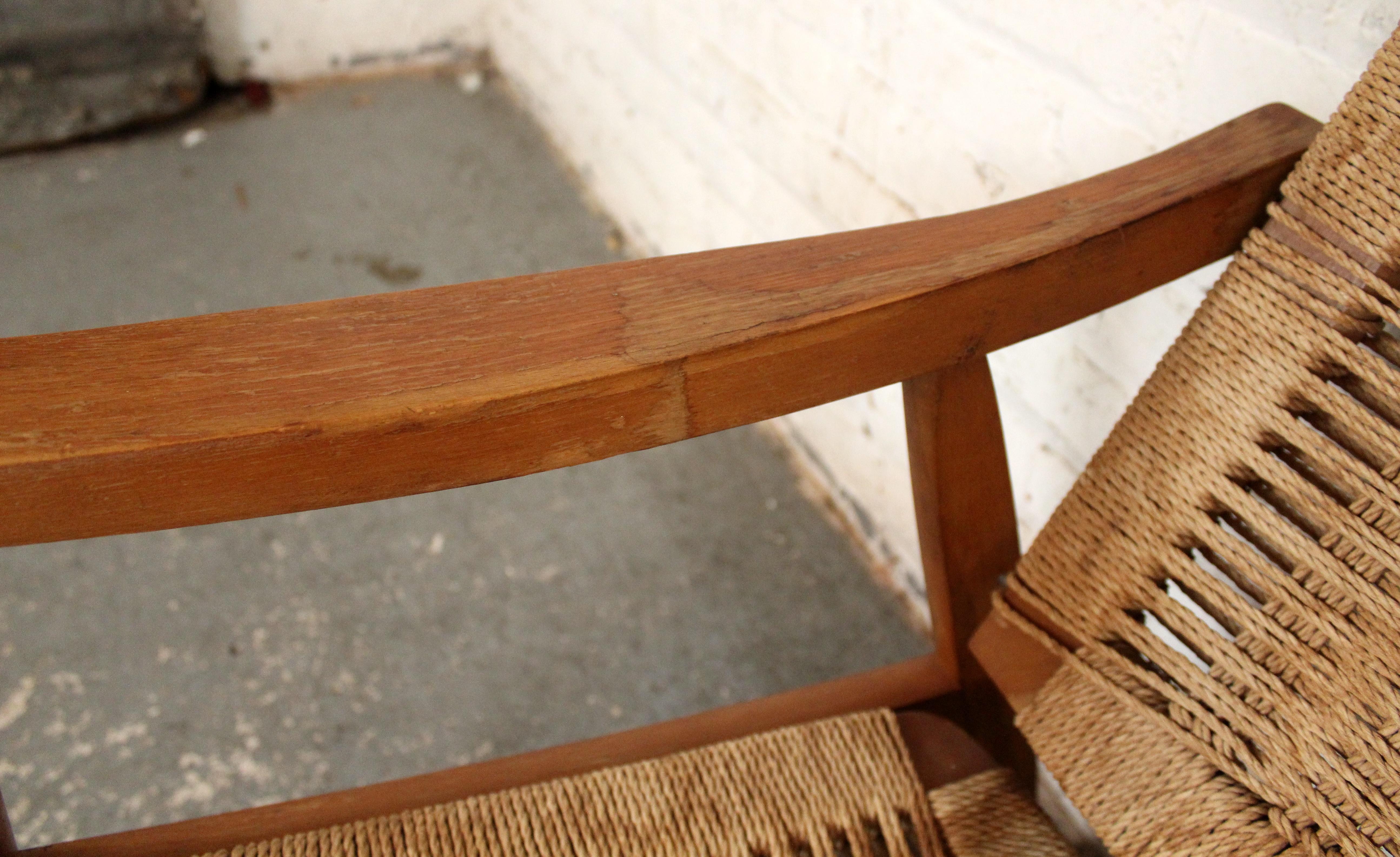 Rush Hans Wegner Style Reclining Rope Armchair For Sale