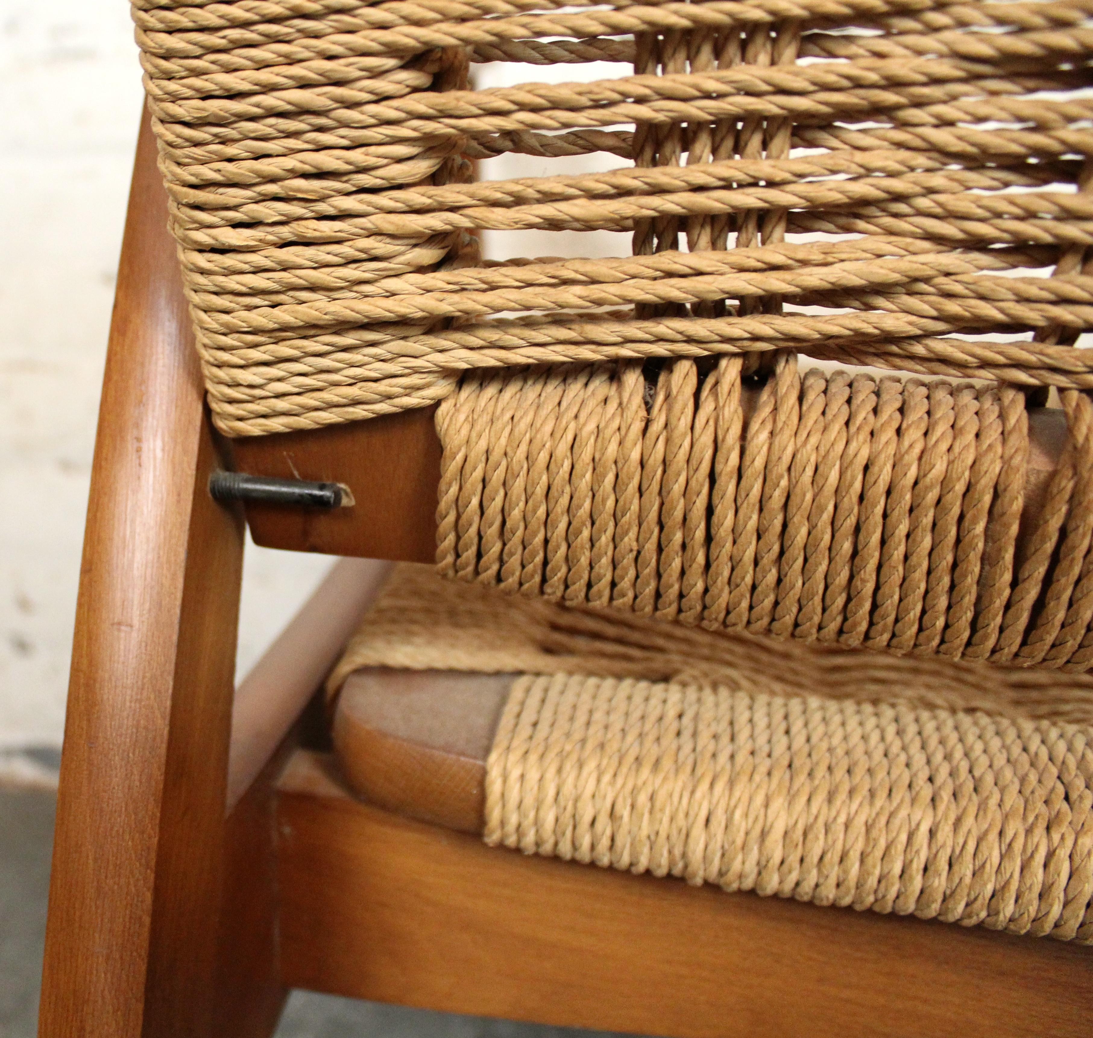Hans Wegner Style Reclining Rope Armchair For Sale 2