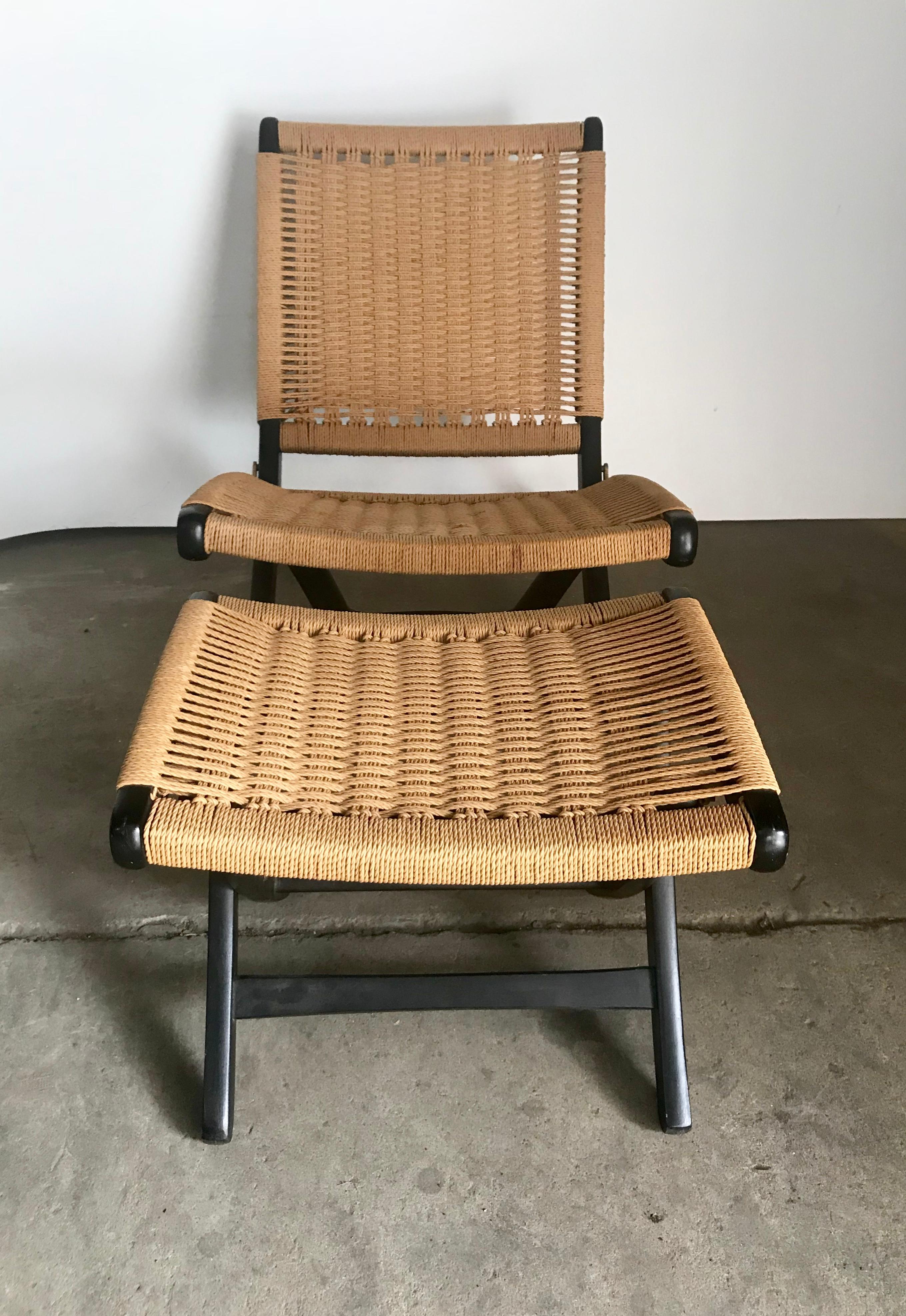 Unknown Hans Wegner Style Rope Chair and Ottoman