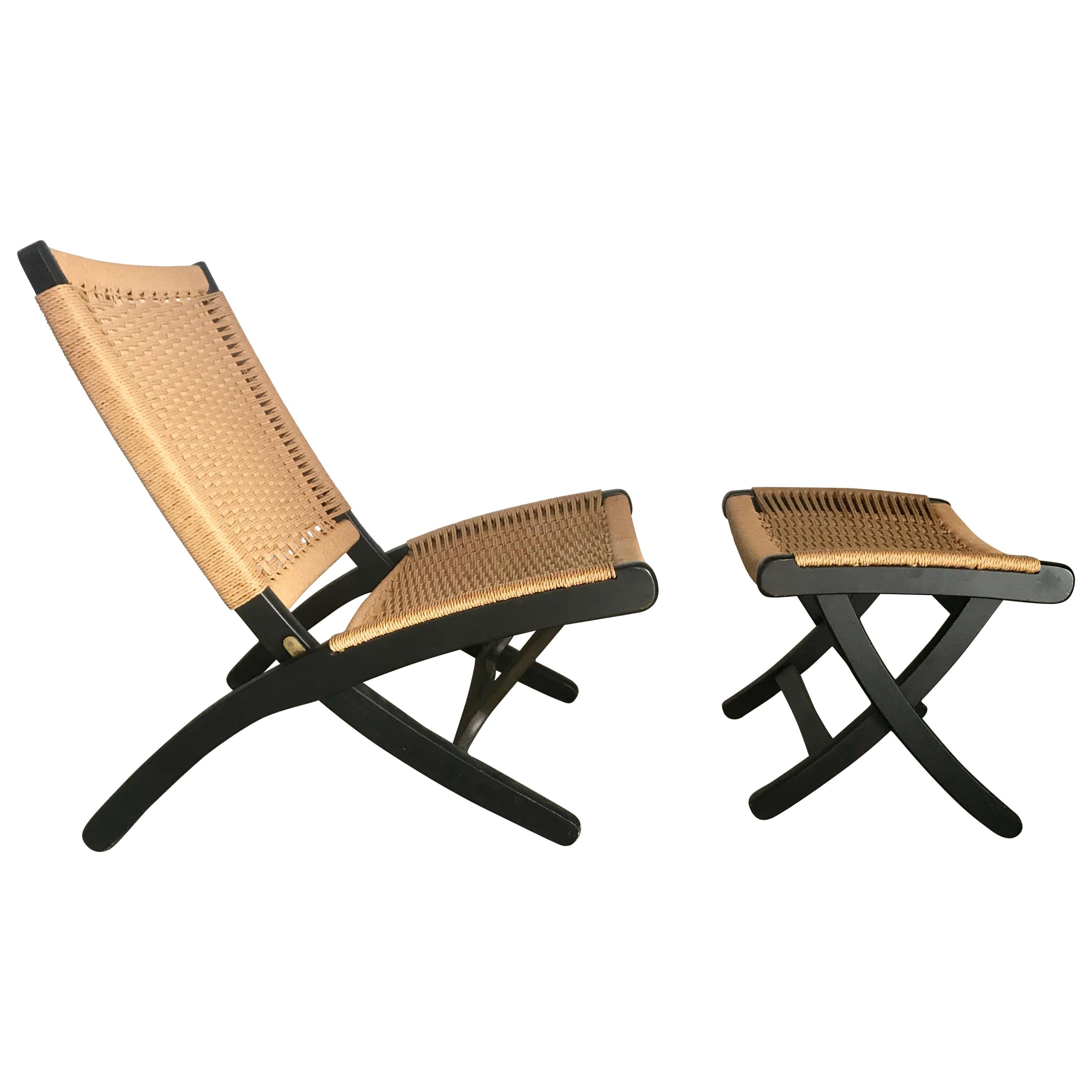 Hans Wegner Style Rope Chair and Ottoman