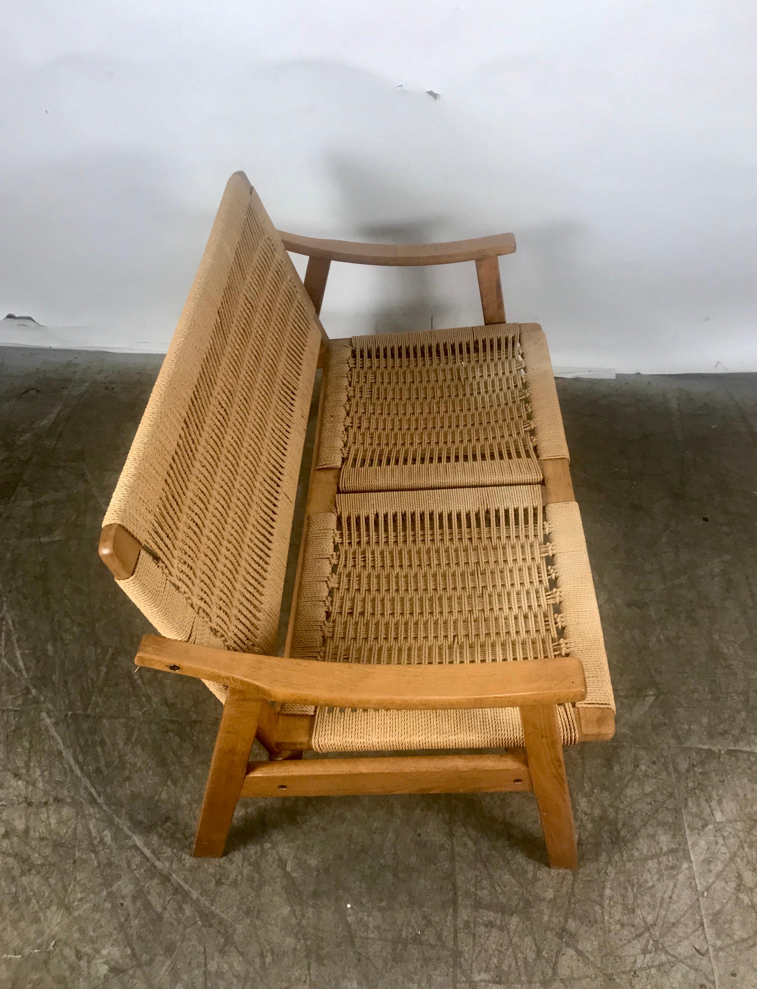 Mid-20th Century Teak and Rope Settee For Sale