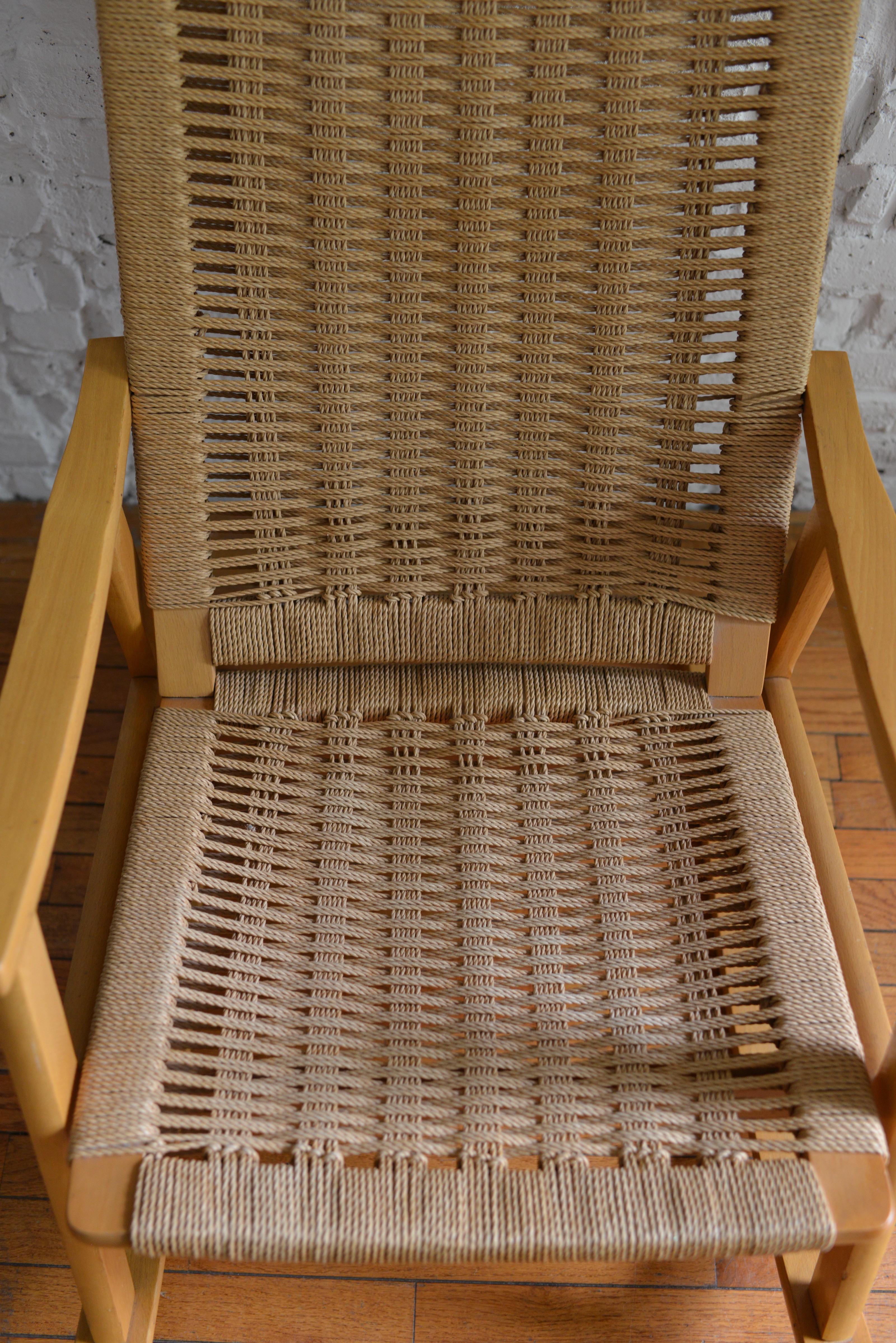 Macedonian Hans Wegner Style Twisted Rope Rocking Chair Made in Yugoslavia