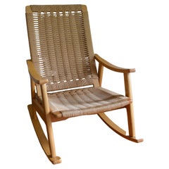 Hans Wegner Style Twisted Rope Rocking Chair Made in Yugoslavia