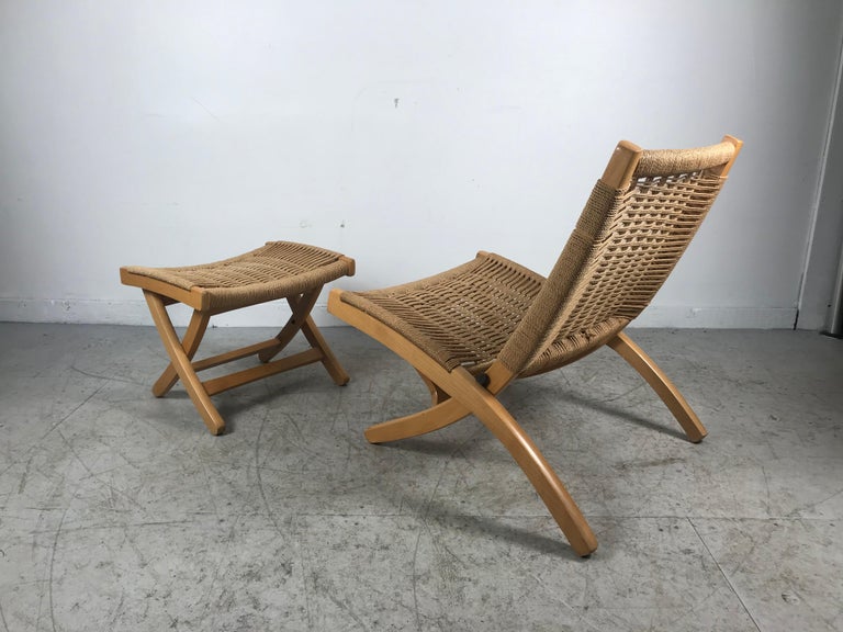 Woven Teak and Rope Folding Chair and Ottoman at 1stDibs