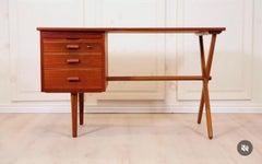 Hans Wegner Style x-base four drawer Teak Desk / Denmark