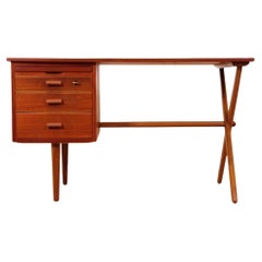 Hans Wegner Style x-base four drawer Teak Desk / Denmark