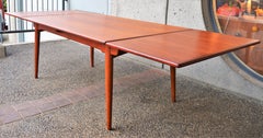 Hans Wegner Teak 312 Dining Table & 6 Teak & Oak CH23 Dining Chairs in Blue Wool