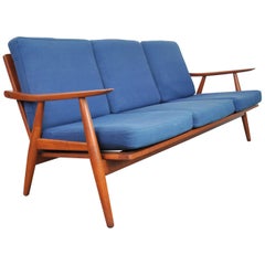 Used Hans Wegner Teak and Blue Wool Sofa