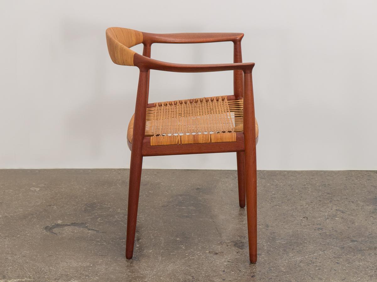 Scandinavian Modern Hans Wegner Teak and Cane Round Chair